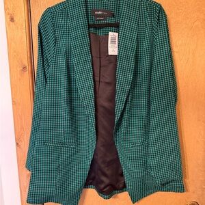 Torrid Studio Green Houndstooth Blazer with Notched Lapels